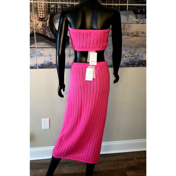 MISA Los Angeles Flamingo Pink Crochet 2 Piece Set NWT - Picture 2 of 16